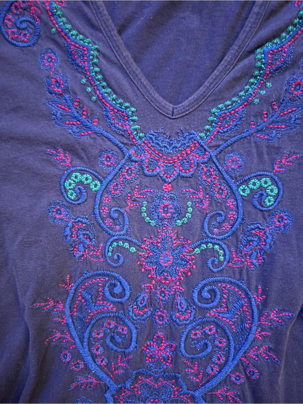 Embellished Johnny Was V-Neck Navy Women’s Top